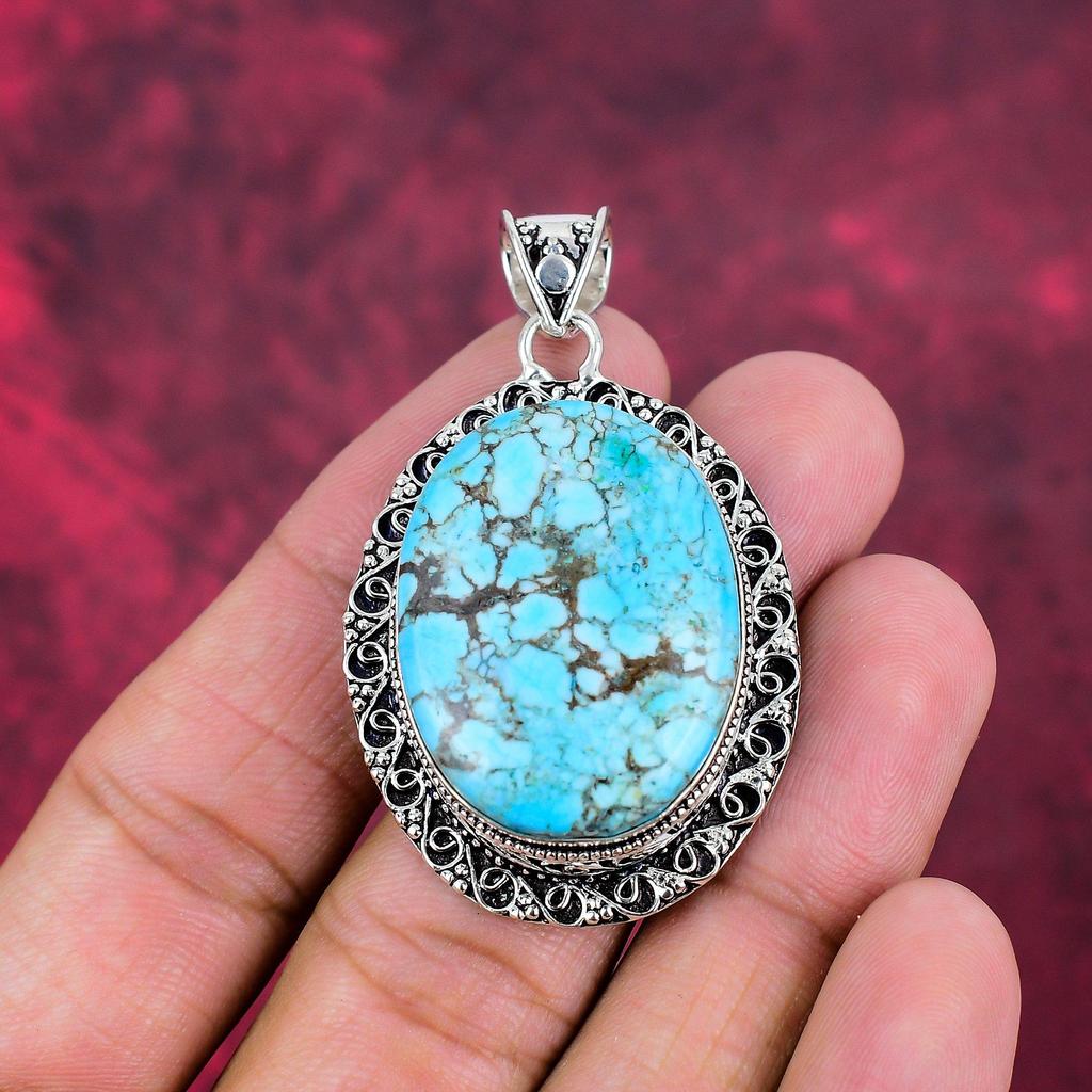 Blue Turquoise Handmade Gemstone Pendant, 925 Solid Sterling Silver Antique Jewelry Pendant, For Engagement Gift