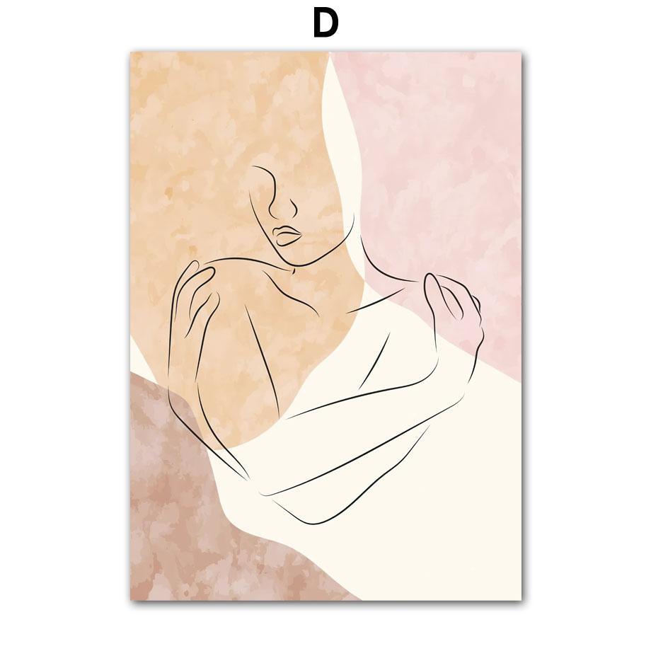 Настенное искусство, акварельная линия, цветочная девушка, тело, лицо, холст, картина, минимализм, домашний постер, украшение для гостиной, принты, фотографии