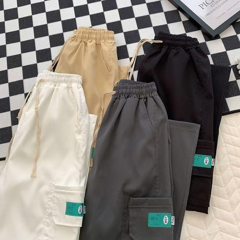 Летние брюки-карго в корейском стиле с множеством карманов, мужские трендовые свободные прямые повседневные брюки, мужские леггинсы, брюки, тонкие модные брюки