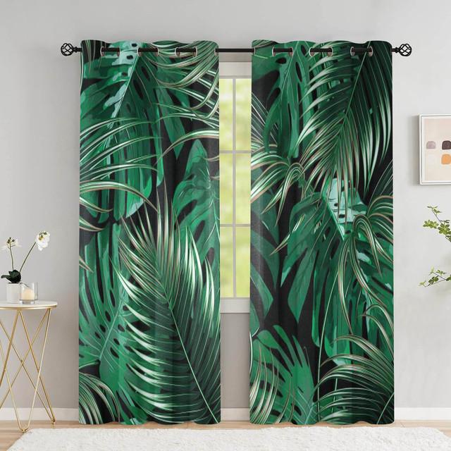 Tropical Leaves Curtains For Living Room Luxury Summer Palm Tree Banana Leaf Window Curtain High Shading (70 %-90 %)2 Panels