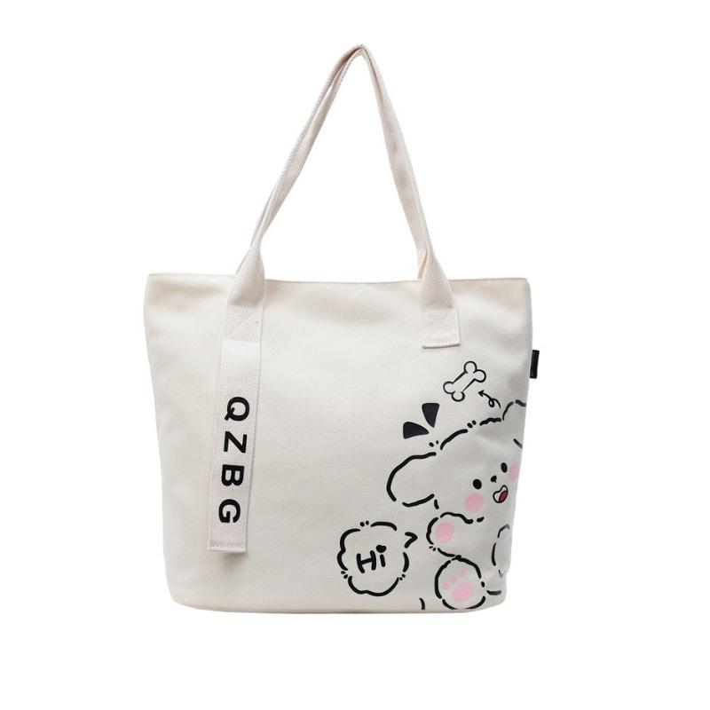 Casual Canvas Bag Women's Large-capacity New Cute Printed Shoulder Bag Class Commuter Tote Bag