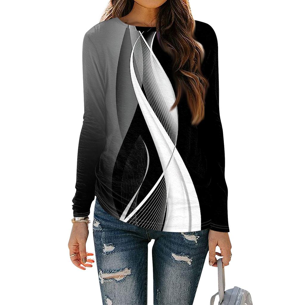 Womens Long Sleeve Round Neck Shirts Basic Tee Casual Top Fall Trendy Tunic Outfits Fitted T Shirts