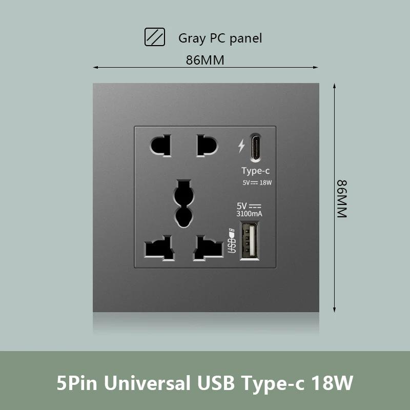 Универсальная двойная розетка с быстрой зарядкой Type-C мощностью 18 Вт, настенный электрический светильник с выключателем на 2 направления, Великобритания, 13 А, двойная розетка USB