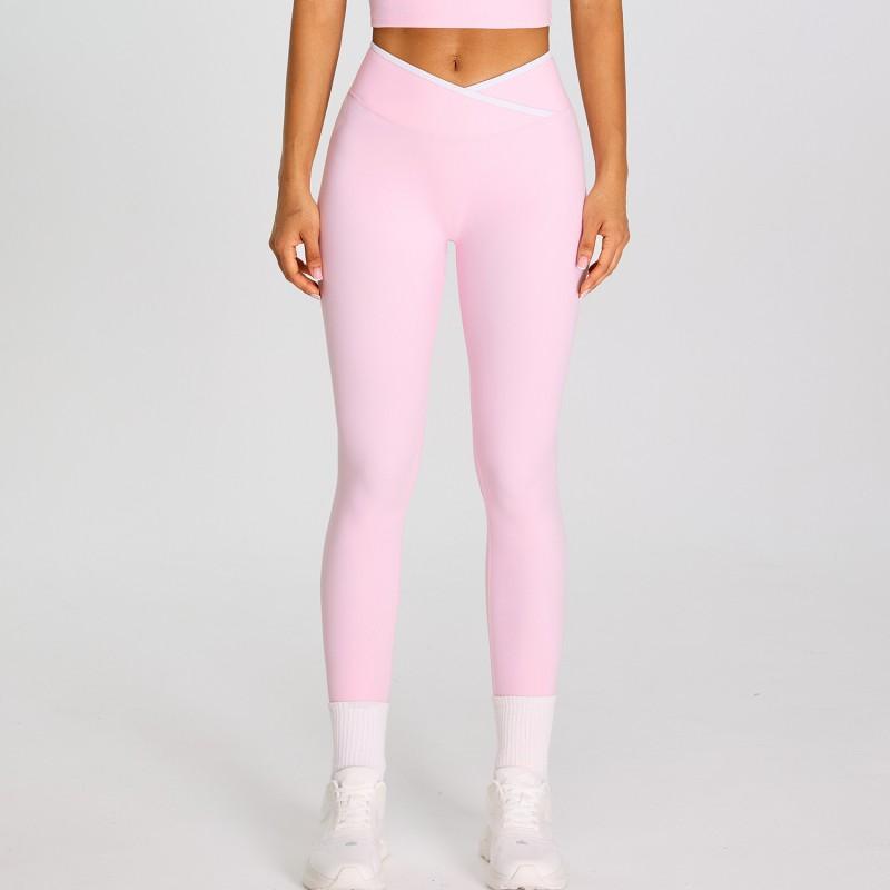 High-Waisted Cross-Color Leggings Women Outdoor Running Yoga Stretchy Breathable Fitness Pants