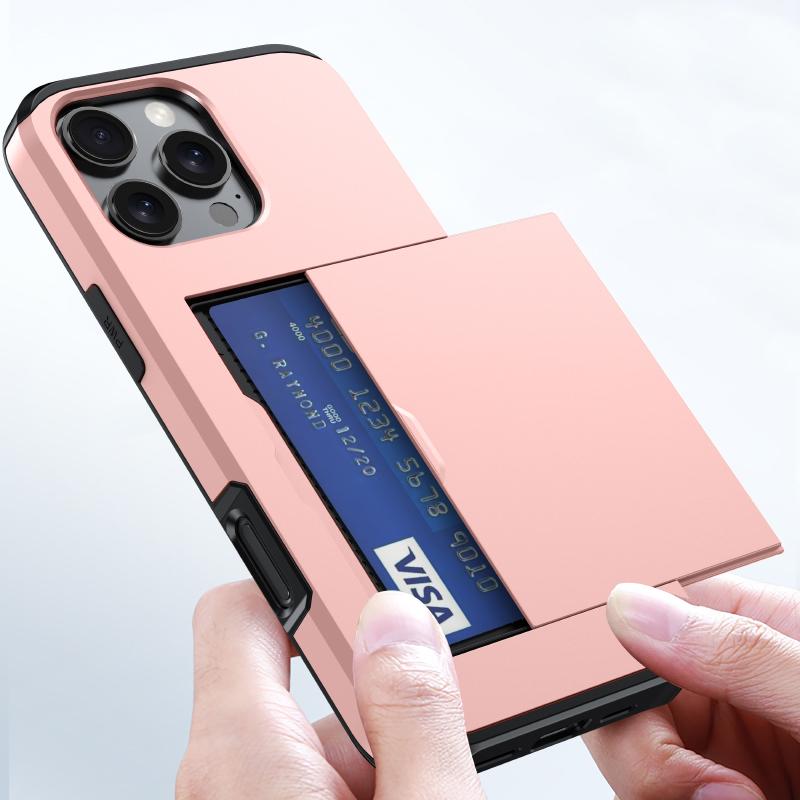 Кошелек Push Pull Слот для карт Роскошный однотонный чехол для телефона для iPhone 16 Pro Max E 14 11 12 13 15 Pro Max Mini Бампер Задняя крышка