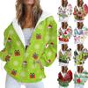 Women's Fashion Casual Christmas Print Long Sleeve Sweatshirt Pocket Jacket Zipper Hoodie Coat