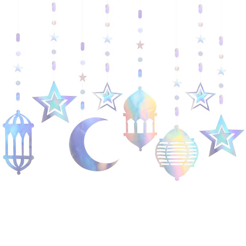 Ramadan Gold Silver Star Moon Lantern Hanging Streamer Garland Eid Mubarak Home Decoration 2025 Muslim Islamic Party Supplies