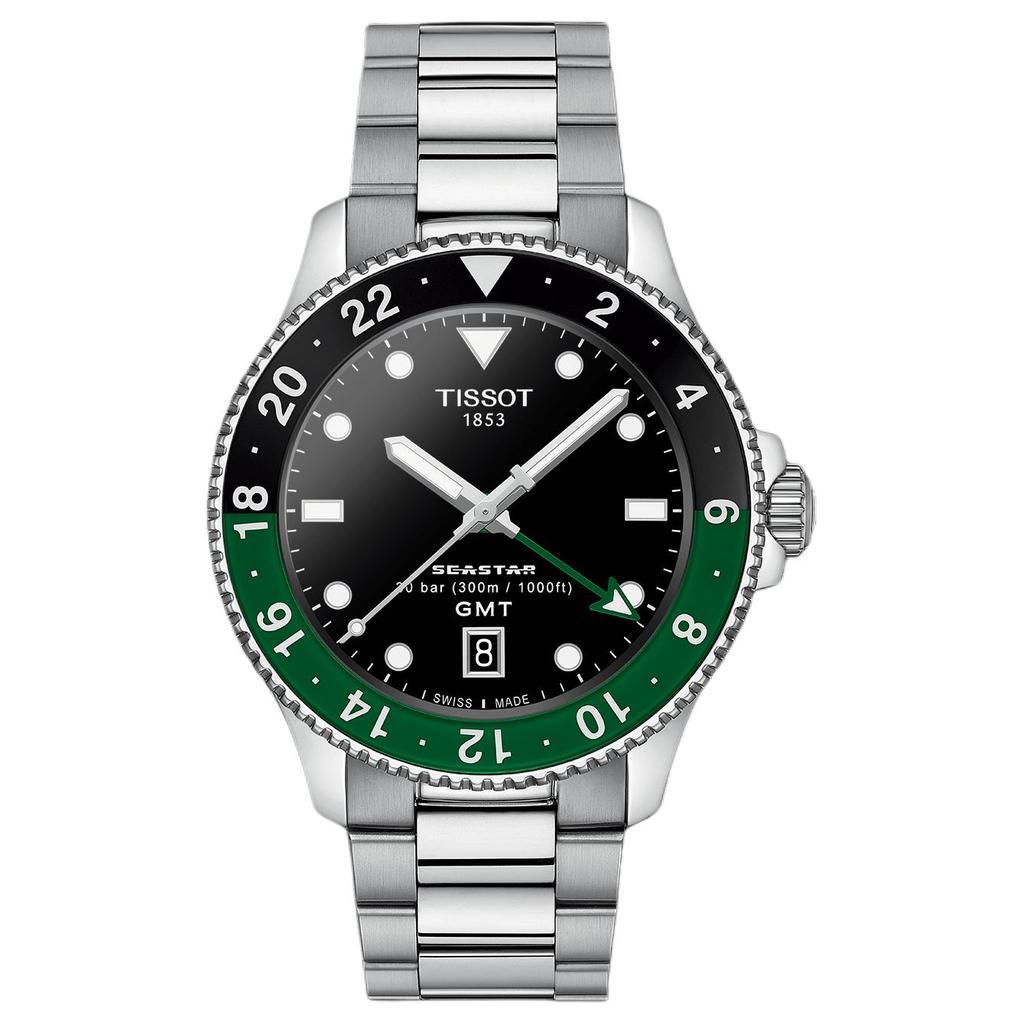 Tissot Starfish Серия 1000 Кварцевый механизм Водонепроницаемость 300 метров Мужские часы Часы 40 мм Черный циферблат Корпус из нержавеющей стали Стальной браслет T1208521105100