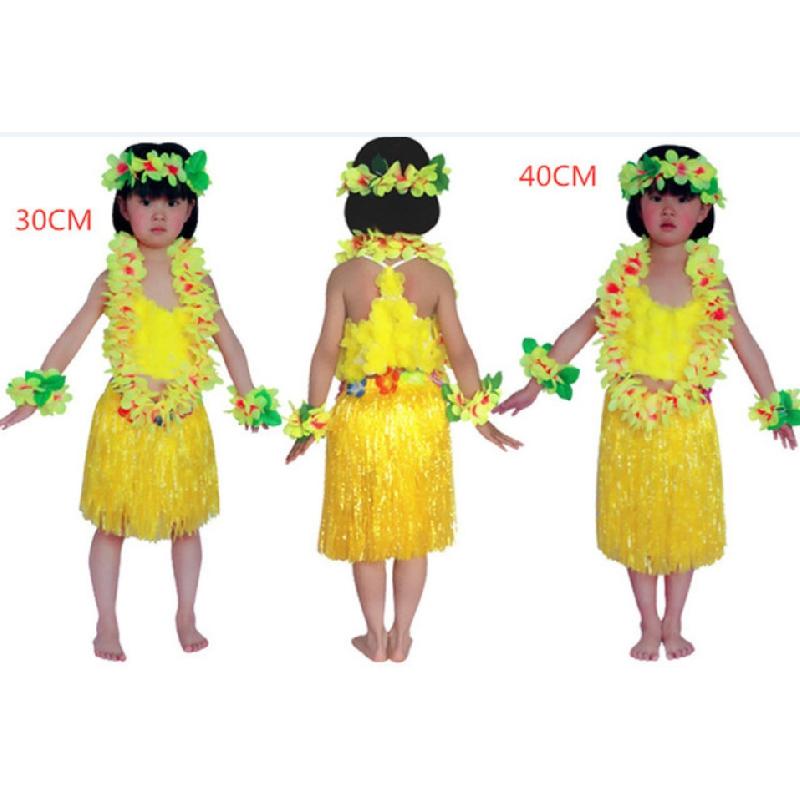 Анимация Ролевые игры Хэллоуин Косплей Костюм производительность 6 шт. утолщенный Гавайский цветок Лей повязка на голову гирлянда венок Хула юбка из травы бюстгальтер для детей