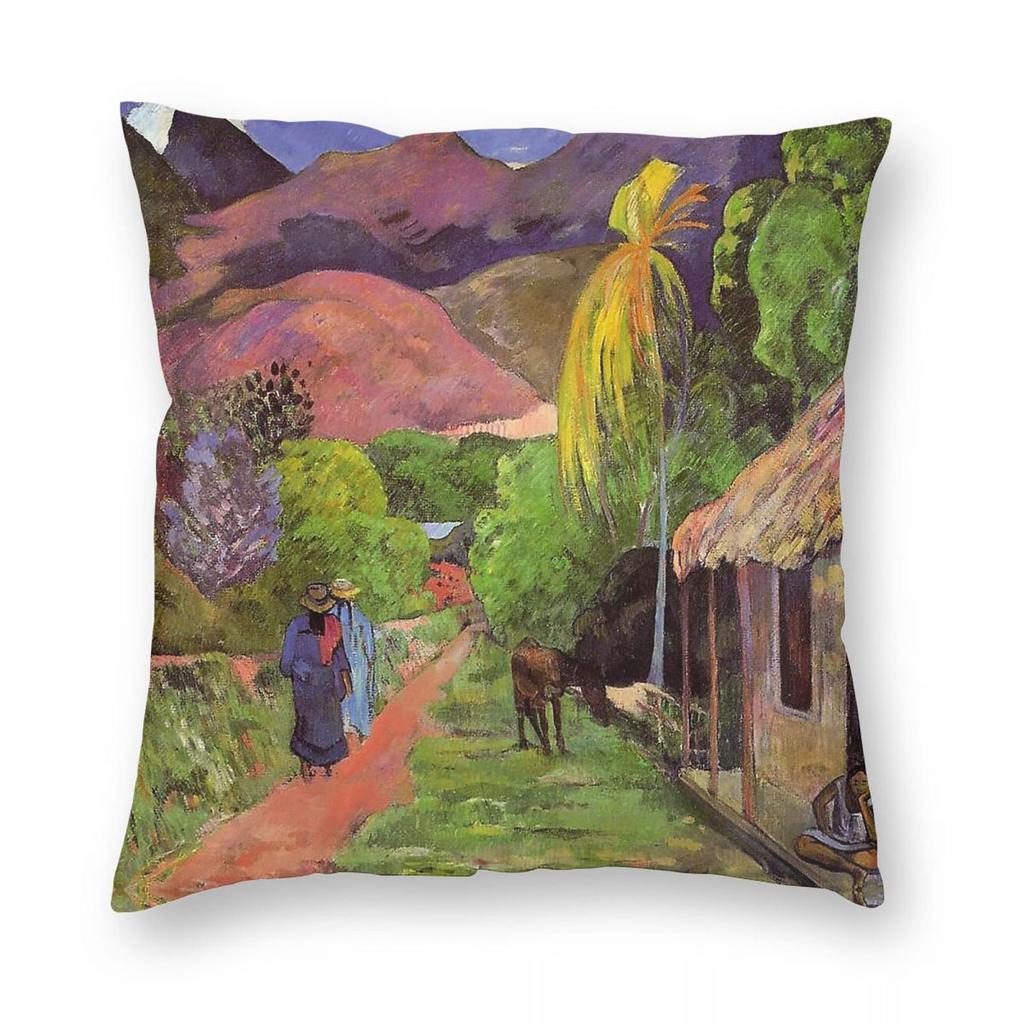 Paul Gauguin Street In Tahiti Pillowcase Polyester Linen Velvet Pattern Zip Decorative Throw Pillow Case Home Cushion Cover