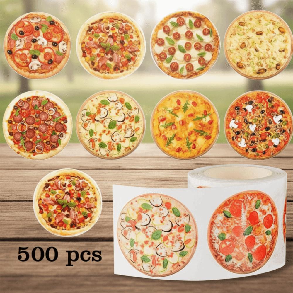 500PCS Paper Pizza Stickers Roll Self Adhesive Decorative Labels Cute Pizza Stickers Party Favor