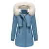 Women's Solid Color Hooded Warm Detachable Wool Collar Long Sleeved Cotton Jacket