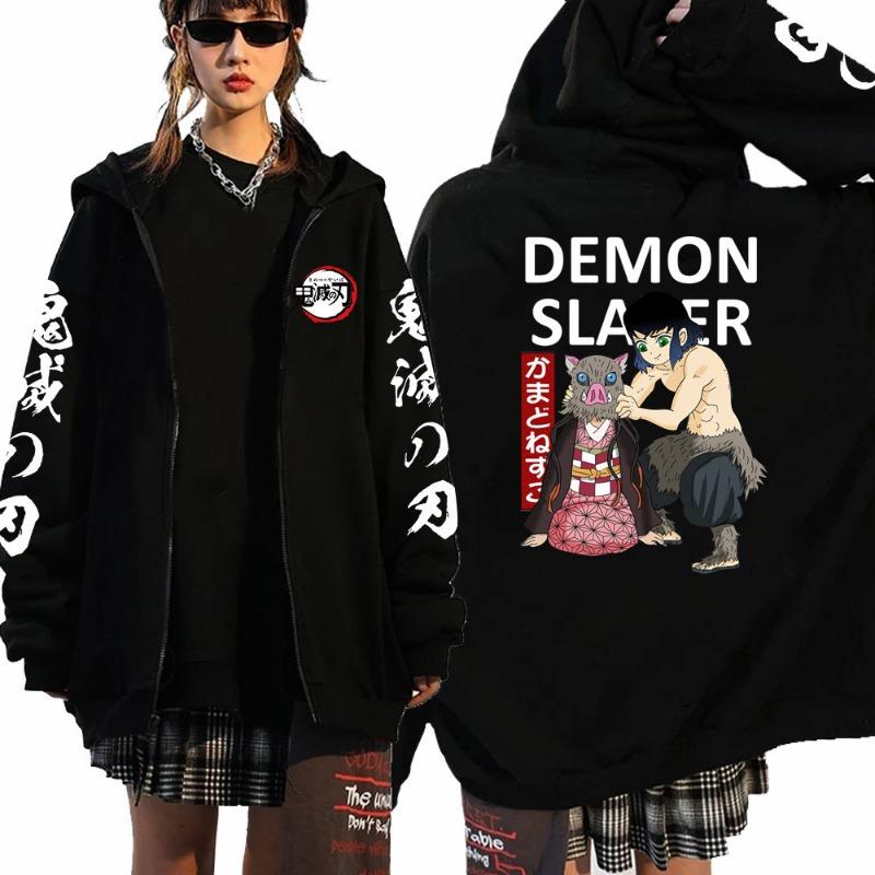 Аниме Demon Slayer толстовки на молнии Kamado Nezuko и Kamado Tanjirou принт Мужчины Женщины Harajuku толстовка куртка на молнии пальто