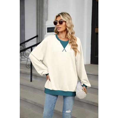 Весна и осень женская толстовка больших размеров Color Collision с круглым вырезом и длинными рукавами