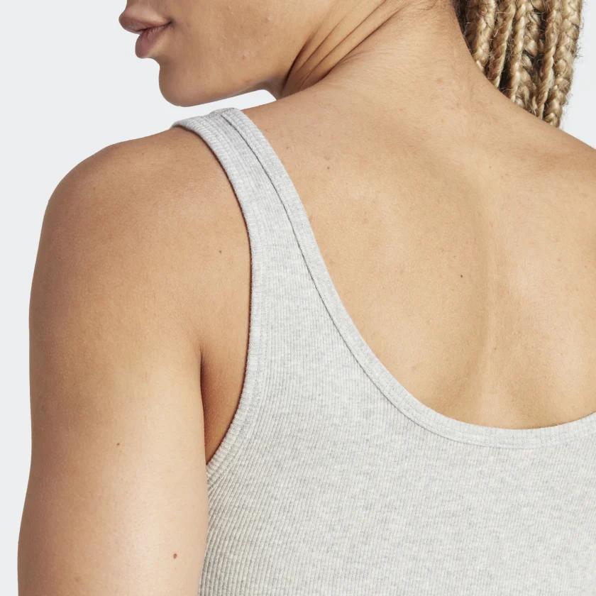 Adidas Active Flex Ribbed Tank Top Solid Color Logo Round Neck Sleeveless Vest Women Tops Gray GB7768