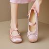 Fashion Pink/Silver Ballerinas Woman 2025 Spring Silk Flat Ballet Shoes Elastic Band Bowtie Mary Janes Ladies Square Toe Roll-Up Loafers