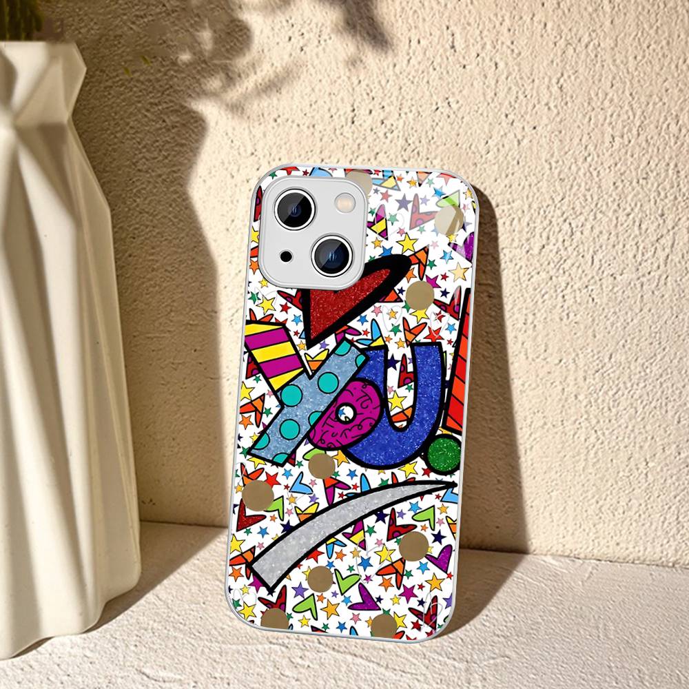 Art R-Romero Britto For IPhone 14 13 12 Mini 11 Pro XS Max X XR 14 Plus Tempered Glass Cover