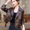 New Spring/Autumn Leather Jacket Women Short Coat Motorcycle Style Casual Outerwear with Suit Collar for Petite Size