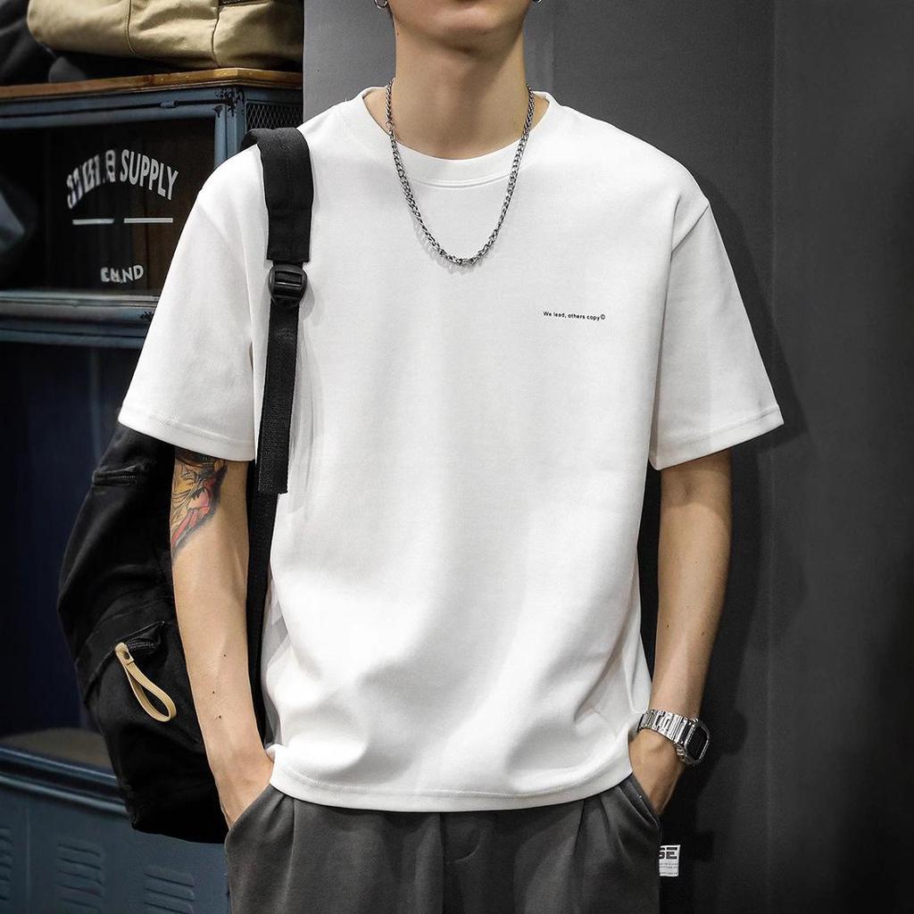 2025 Men's Summer Heavyweight Drop Shoulder T-Shirt - Trendy American Style Casual Solid Color Half Sleeve Top