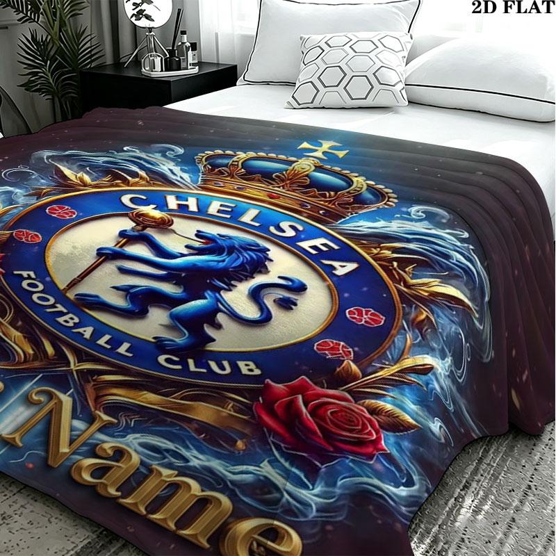 1PC Chelsea F Custom Name Patterned Flannel Blanket Suitable For All Seasons for Home Decor Warmth and Comfort Gifts Holiday Present