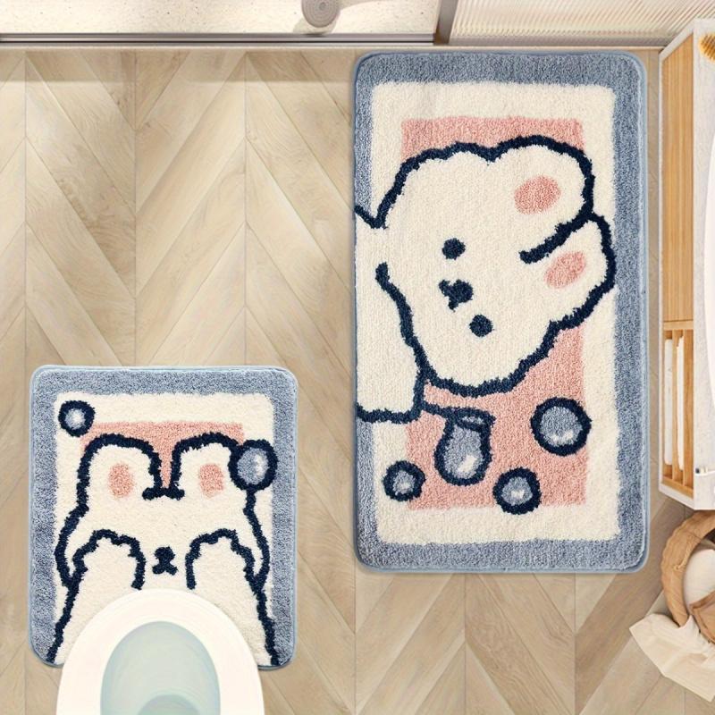 VIKAMA Adorable Cartoon Rabbit Bathroom Mat Soft Toilet Foot Mat Entrance Hallway Anti-Slip Doormat Bedroom Rug Home Decor