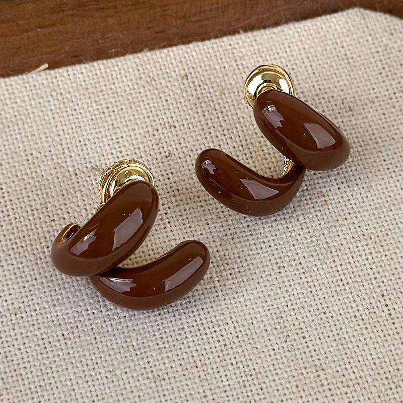 Простые новые коричневые геометрические серьги в стиле ретро с темпераментом, французские серьги, украшения для девочек