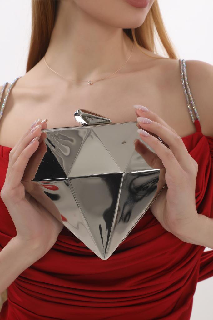 Women's Stylish and Useful Evening Dress Bag Platinum Color Metal Design Evening Dress Portfolio Clutch Women's Evening Bag