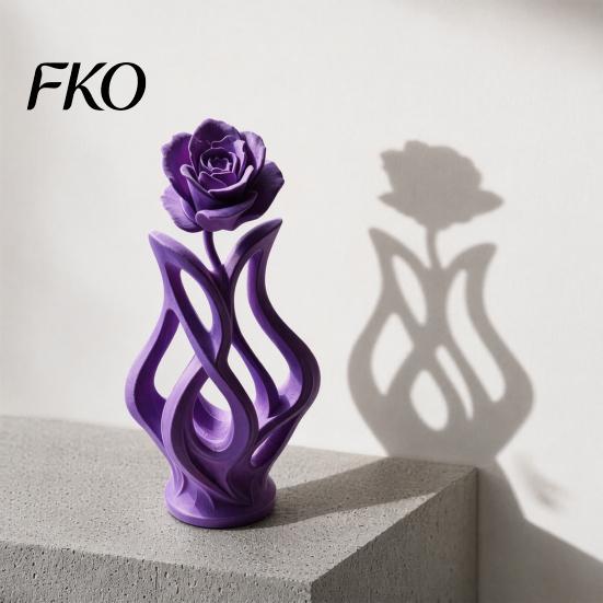Space-saving Desk Decoration 3D Printed Rose Sculpture, Hollow Vase Floral Art Figurine with Matte Finish, Artistic Flower Sculpture Minimalist