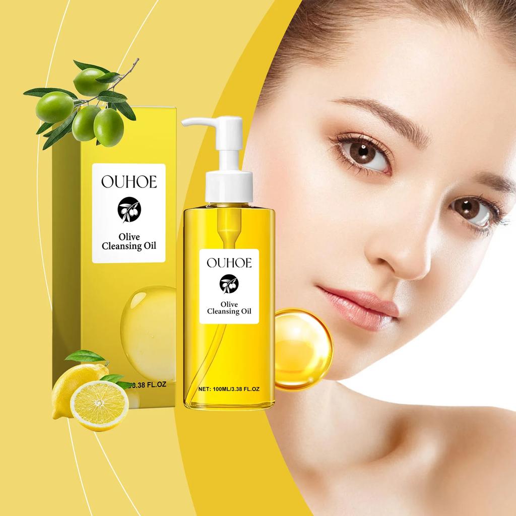 OUHOE Olive Makeup Remover Oil, Gently Moisturizing and Skin Cleansing Facial and Lip Olive Makeup Remover Oil Cleaning Tools