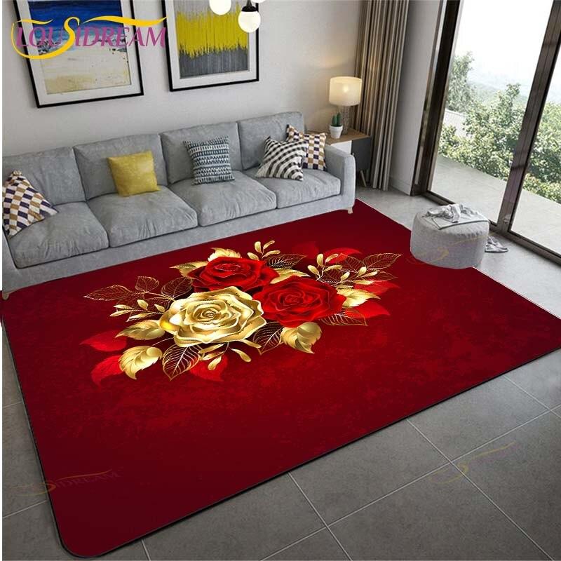 Золотые/красные розы, цветы, 3D-печать, ковры, свадебный декор, большие коврики, ковер на День святого Валентина, домашний большой ковер, подарок для комнаты девушки, напольный коврик