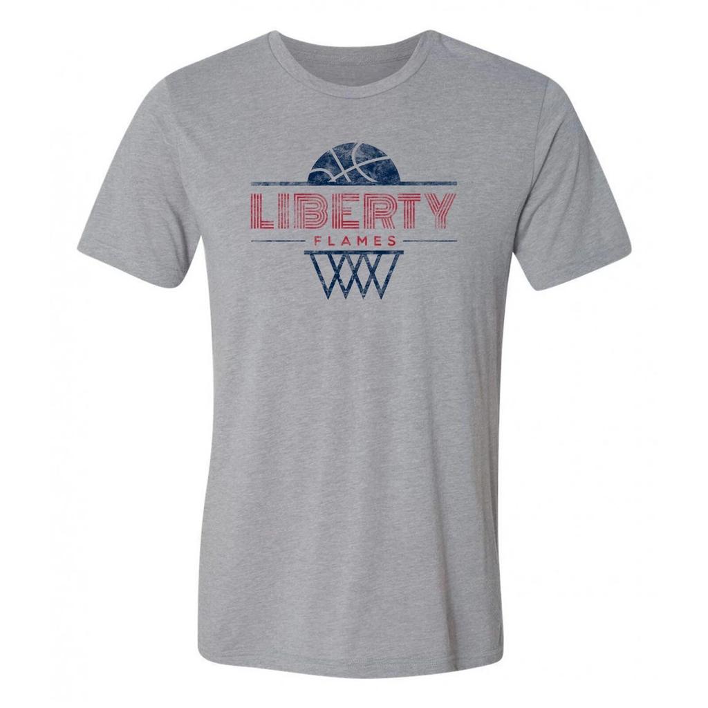 Liberty Flames Oblique Basketball Hoop Triblend Shirt - Athletic Grey