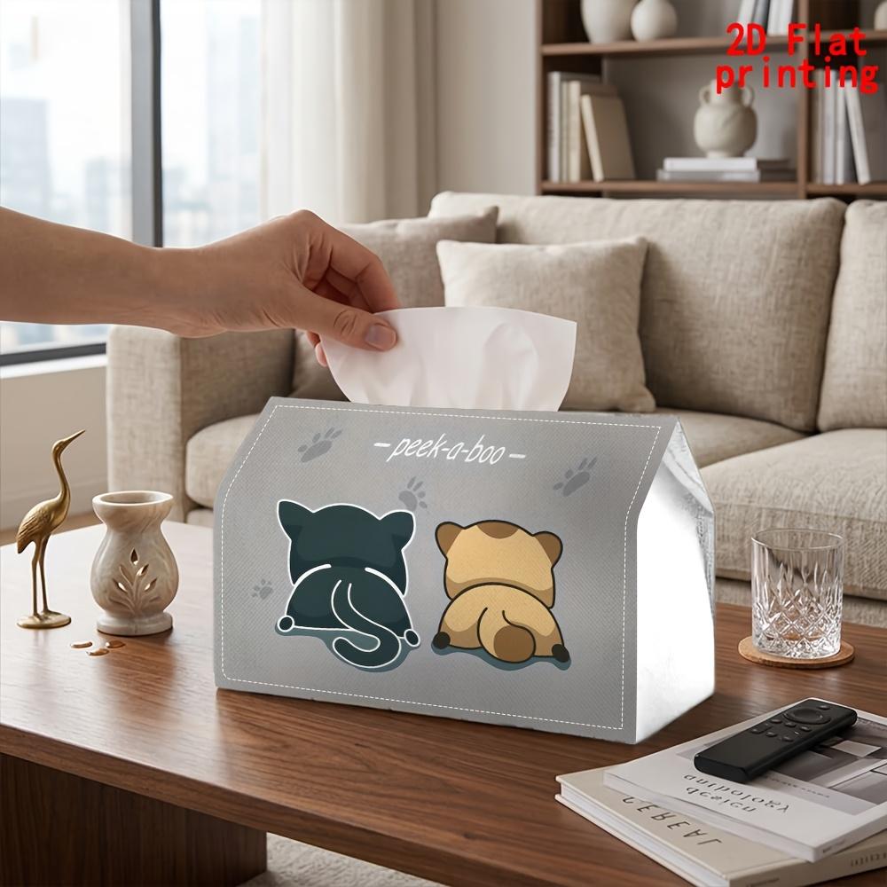 2D Flat 1pc, Tissue Box. Two Small Animals Sitting Back to Back Pattern Napkin Tissue Box, Reusable, Daily Desktop Tissue Storage Box, Suitable for Ki