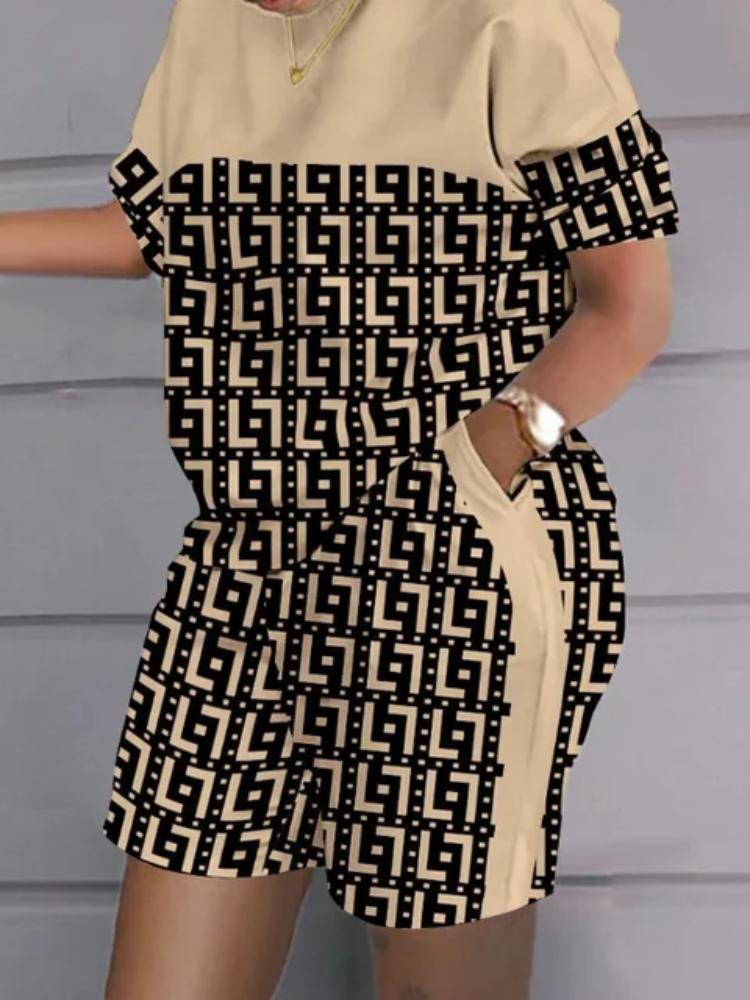 Повседневный топ и шорты, комплекты, повседневная футболка с коротким рукавом, женский летний комплект с градиентом и 3D принтом, карманные шорты, костюм, женская футболка, шорты