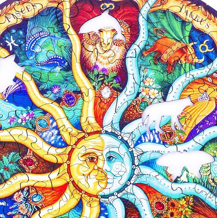 Puzzle en bois - ENGELHART - Animaux Lune A4 - 119 pièces - Formes uniques - Cadeau intérieur