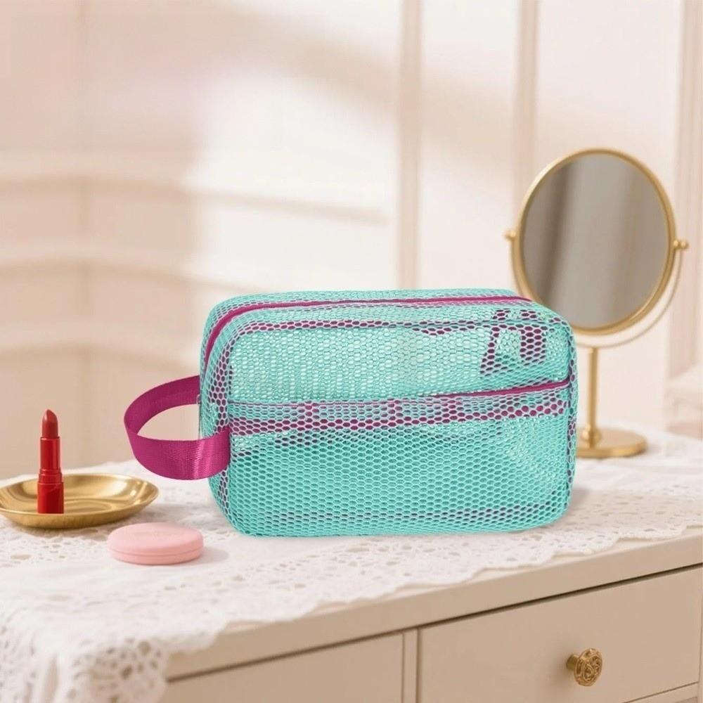 Candy Color Mesh Cosmetic Bag Large Capacity Transparent Storage Pouch with Zipper Internal Pocket