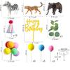 Safari Animal Cake Toppers with Mini Birthday Party Hat Color Balls Cake Decorations for Jungle Wild Themed Party Supplies