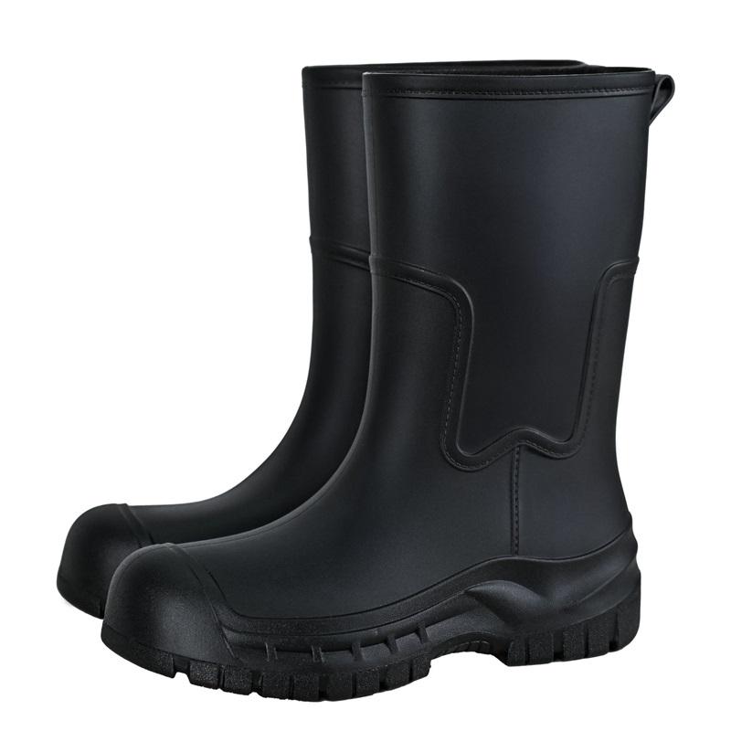 Mid Calf Rain Boots Seamless Waterproof PVC Rubber Wellies Anti Slip Thick Sole Outdoor Garden Work Rain Shoes