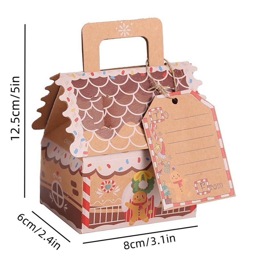 5Pcs Christmas Gingerbread House Packaging Box (Including Ribbon and Elevator), Gingerbread Man Santa Claus Candy Cookie Snack Box, Chris