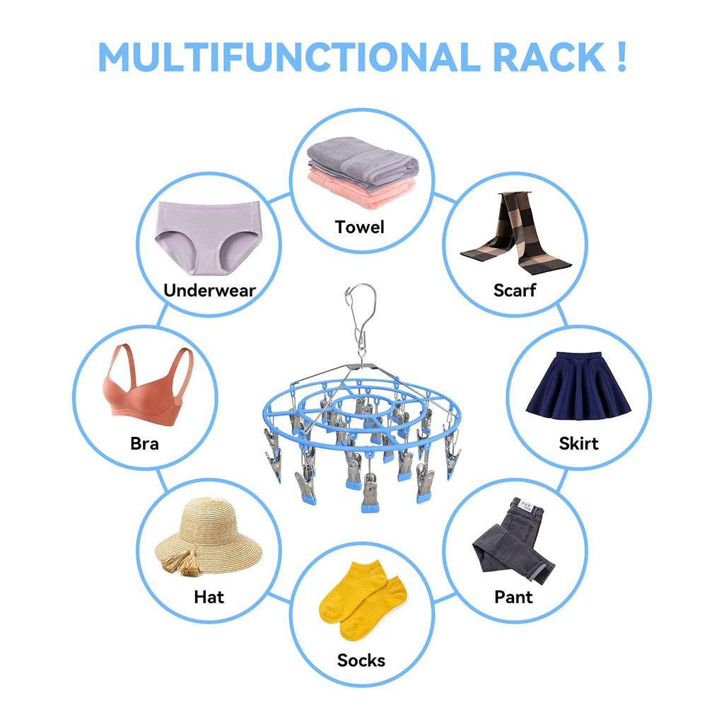Сушильная стойка для одежды, нержавеющая сталь, вешалка для белья, прочный круглый поворотный ветрозащитный крючок, вешалка для нижнего белья, полотенце, бюстгальтеры, носки, нижнее белье