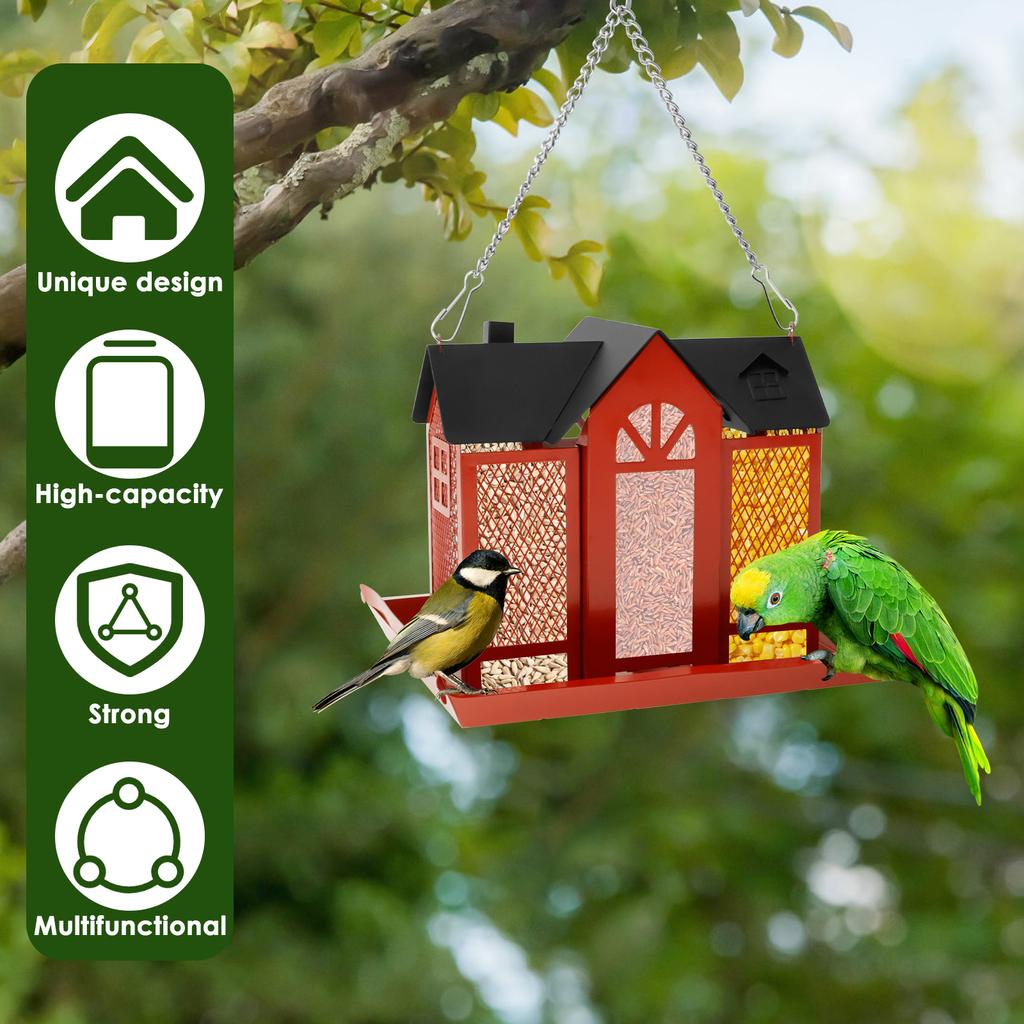 Подвесные металлические кормушки для птиц, домик для птиц большой вместимости, кормушка для птиц, скворечники, красные многофункциональные товары для птиц для улицы, сада