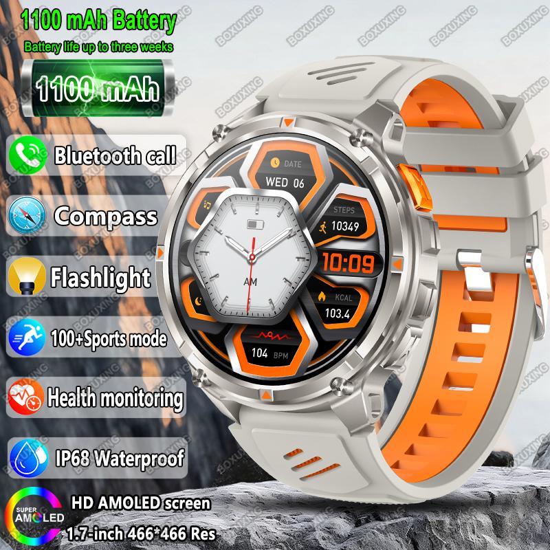 Новые умные часы Military T-Rex 3 для мужчин, батарея 1100 мАч, AMOLED, водонепроницаемость IP68, компас для улицы, Bluetooth-вызовы, спортивные умные часы