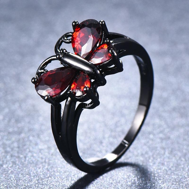eBay black gold blue zircon butterfly ring, small animals