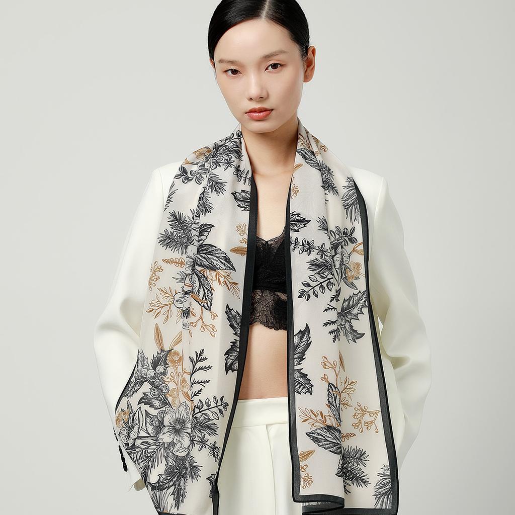 Autumn new 100% mulberry silk heavyweight double crepe long scarf for women's silk scarf and scarf