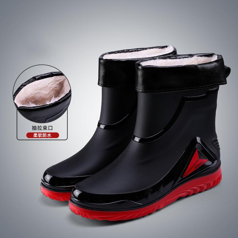 Модные водонепроницаемые резиновые сапоги до середины голени, резиновая обувь, весенние и осенние рыболовные сапоги, унисекс, теплые хлопковые нескользящие резиновые сапоги