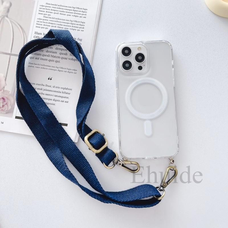 Strap Magnetic Case For Xiaomi Mi 14T 13T Redmi Note 14 Pro 13 POCO X6 M6 Pro Magsafe Shockproof Crossbody Lanyard Clear Cover