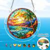 1Set/83pcs 18.8Cm Acrylic Jigsaw Tropical Palm Tree Sunset Stained Glass Acrylic Jigsaw Puzzle Sun Catcher, Beach Ocean Prism Light Refraction Window 