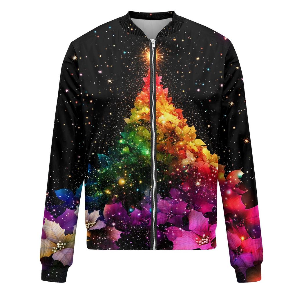 Женская легкая короткая куртка с длинными рукавами на молнии с принтом, повседневная стеганая куртка с карманами, рождественская