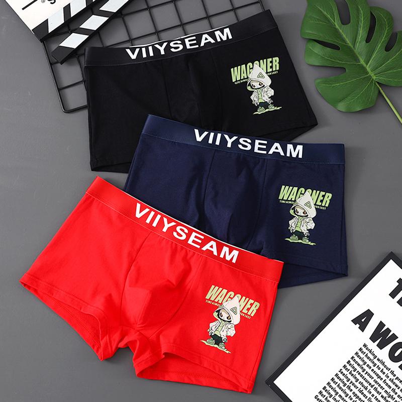Men's Cotton Underwear Boxers Fashion Cartoon Print Mid Waist Comfortable Underpants Shorts Sexy Fashion Panties