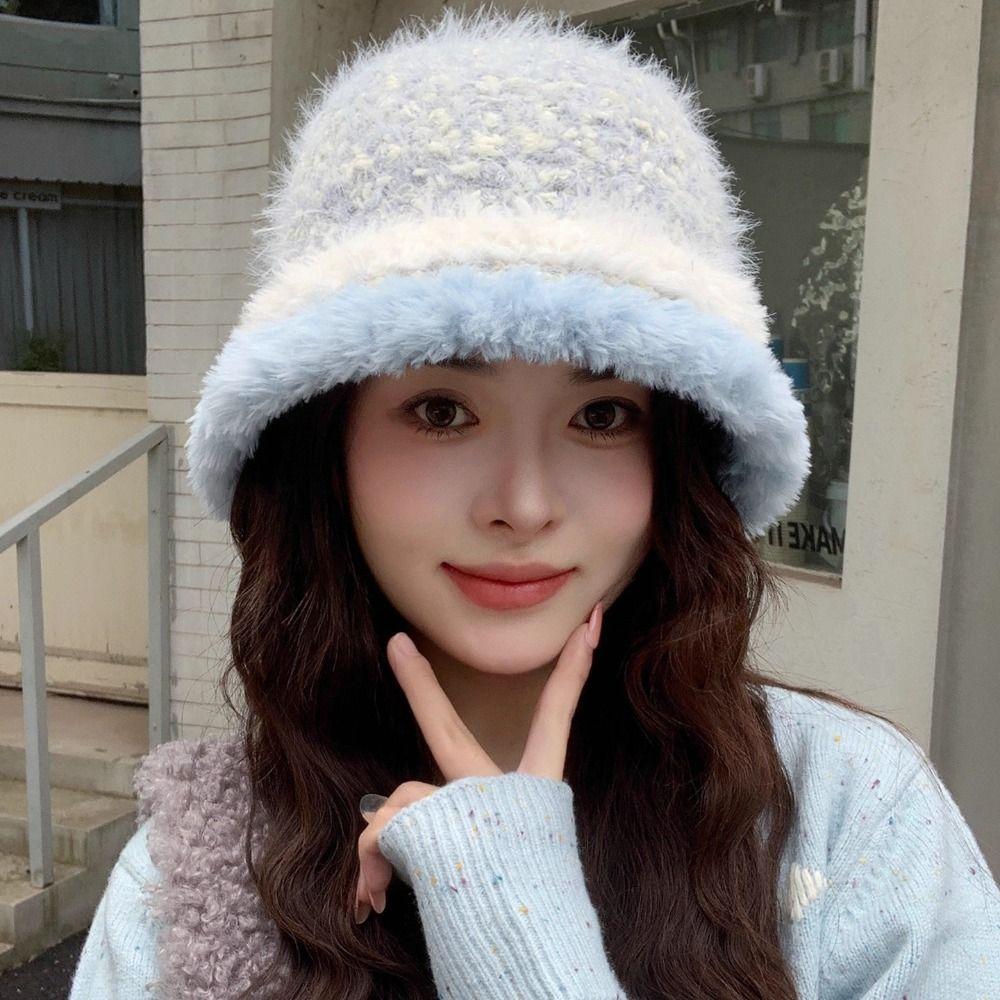 55cm To 59cm Head Circumference Fuzzy Fleece Bucket Hat Cold Proof Basin Hat Cold Weather Wear