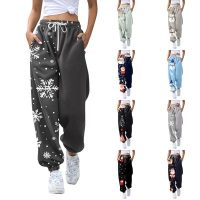 Женские повседневные модные спортивные штаны с рождественским принтом повседневные брюки